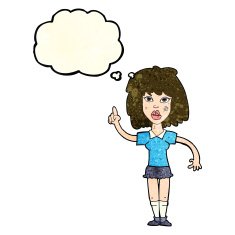 cartoon tough woman with idea thought bubble N3