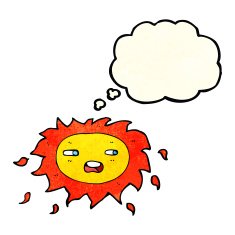 cartoon sad sun with thought bubble N4