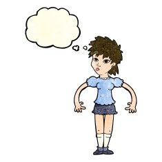cartoon curious woman with thought bubble N17