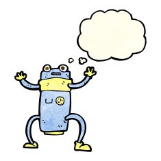 cartoon robot with thought bubble N45