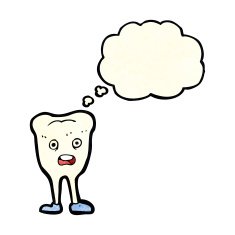 cartoon happy tooth with thought bubble N12