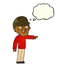 cartoon pointing man with thought bubble N31