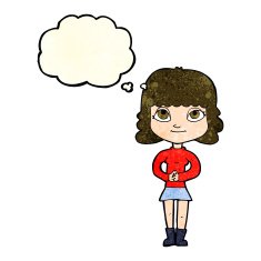 cartoon happy woman with thought bubble N82