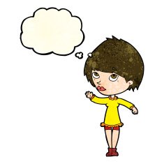 cartoon woman waving with thought bubble N108