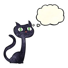 cartoon black cat with thought bubble N12
