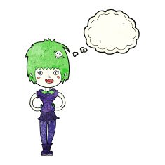 cartoon happy vampire girl with thought bubble N14