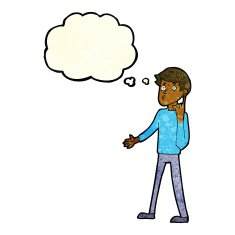 cartoon man asking question with thought bubble N16