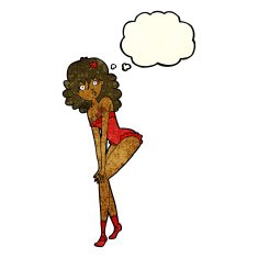cartoon woman in lingerie with thought bubble N15