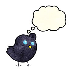 cartoon bird with thought bubble N97