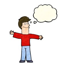 cartoon happy man with thought bubble N144