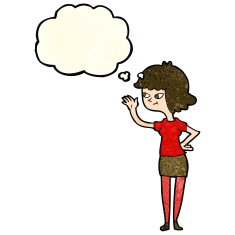cartoon friendly girl waving with thought bubble N3