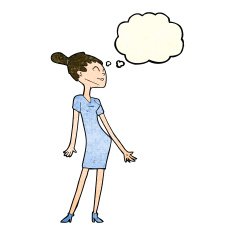 cartoon woman in dress with thought bubble N14
