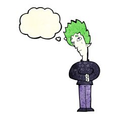 cartoon curious vampire with thought bubble N3