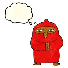 cartoon monk in robe with thought bubble N4