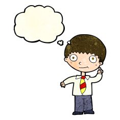 cartoon school boy with idea thought bubble N9