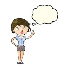 cartoon pretty woman with idea thought bubble N24