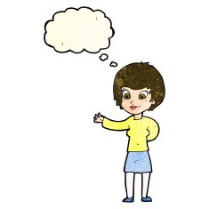 cartoon welcoming woman with thought bubble N4