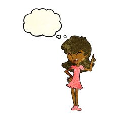 cartoon girl making point with thought bubble N4