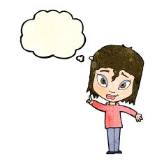 cartoon woman with idea thought bubble N83