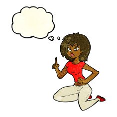 cartoon sitting woman with idea thought bubble N4
