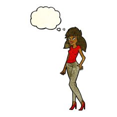 cartoon pretty woman with thought bubble N87
