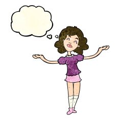 cartoon woman taking praise with thought bubble N3