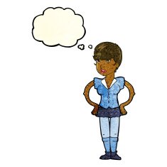cartoon woman with hands on hips thought bubble N71