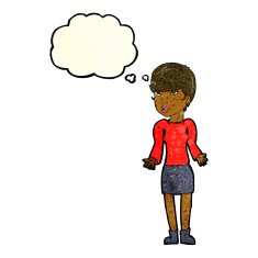 cartoon confused woman with thought bubble N29