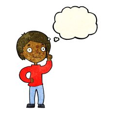 cartoon boy with idea thought bubble N29