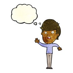 cartoon unhappy boy with thought bubble N18