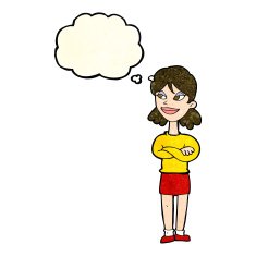 cartoon smug woman with thought bubble N7