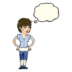 cartoon tough woman with hands on hips thought bubble N3
