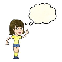 cartoon pretty girl with idea thought bubble N8