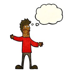 cartoon happy man with thought bubble N145