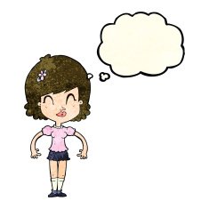 cartoon happy pretty woman with thought bubble N4
