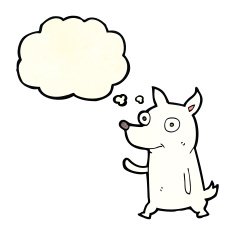 cartoon little dog waving with thought bubble N3