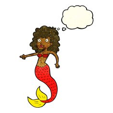 cartoon mermaid with thought bubble N20