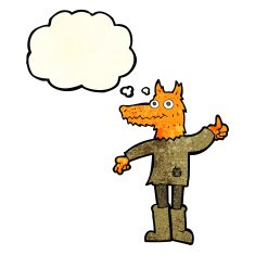 cartoon fox man with thought bubble N20