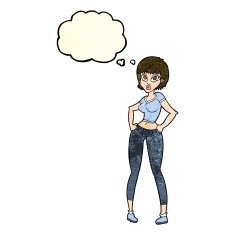 cartoon pretty woman with thought bubble N92