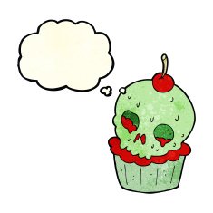 cartoon halloween cup cake with thought bubble N3
