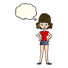 cartoon surprised woman with thought bubble N83