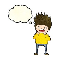 cartoon man panicking with thought bubble N15
