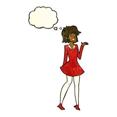cartoon pretty woman in dress with thought bubble N16