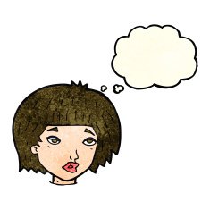cartoon bored looking woman with thought bubble N3