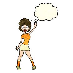 cartoon woman dancing with thought bubble N10