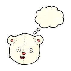 cartoon polar teddy bear head with thought bubble N2