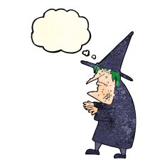 cartoon ugly old witch with thought bubble N3