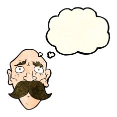 cartoon sad old man with thought bubble N8