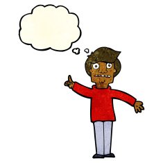 cartoon man asking question with thought bubble N17