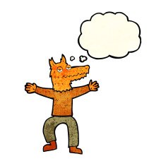 cartoon fox man with thought bubble N21